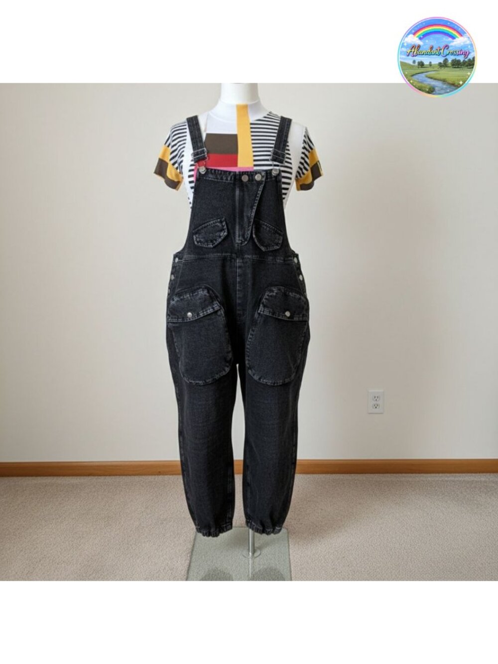 Women's Loose Fit Denim Overalls Wide Leg Cargo Pocket Jean Jumpsuit